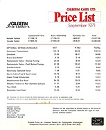 Gilbern Invader - Preisliste (1971, engl.) Gilbern Invader - Preisliste (1971, engl.)