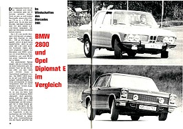Im Windschatten des Mercedes 280 - BMW 2800 und Opel Diplomat E im Vergleich - Hobby 4/1970 - Seiten 88 und 89 Im Windschatten des Mercedes 280 - BMW 2800 und Opel Diplomat E im Vergleich - Hobby 4/1970 - Seiten 88 und 89