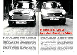 Japans Super-Mini gegen Englands klassischen Mini - Honda N360 kontra Austin Mini - Hobby 8/1968 - Seiten 80 und 81 Japans Super-Mini gegen Englands klassischen Mini - Honda N360 kontra Austin Mini - Hobby 8/1968 - Seiten 80 und 81