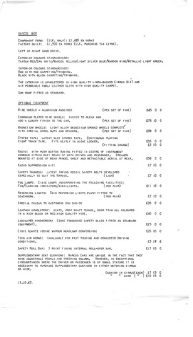 Marcos 1600 - Preisliste und Optionen (engl, 1967) Marcos 1600 - Preisliste und Optionen (engl, 1967)
