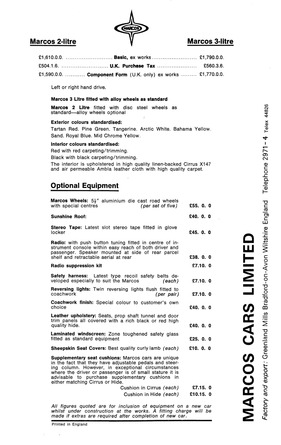 Marcos 2- und 3-Litre - Preisliste und Optionen (engl, 1970) Marcos 2- und 3-Litre - Preisliste und Optionen (engl, 1970)
