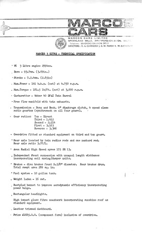 Marcos 3 Litre - technische Daten (engl, 1969) Marcos 3 Litre - technische Daten (engl, 1969)
