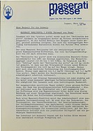 Maserati Mistral Berlinetta Due Posti - Presseunterlagen zum Genfer Autosalon 1964 Maserati Mistral Berlinetta Due Posti - Presseunterlagen zum Genfer Autosalon 1964
