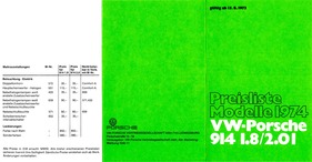 Porsche 914 - Preisliste (1974, D) - Vorderseite Porsche 914 - Preisliste (1974, D) - Vorderseite