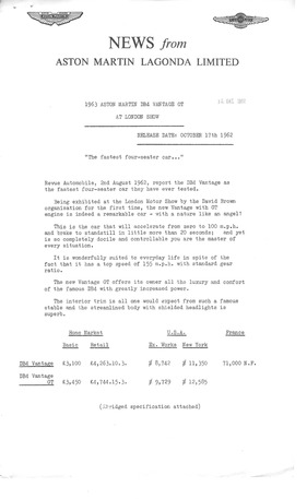 Preise und technische Daten für Aston Martin DB4 Vantage (1962) Preise und technische Daten für Aston Martin DB4 Vantage (1962)