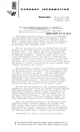 Rolls-Royce Silver Shadow Drophead Coupé - Presseinformationen (1968, engl) Rolls-Royce Silver Shadow Drophead Coupé - Presseinformationen (1968, engl)