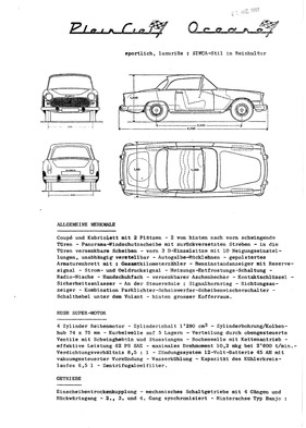 Simca Aronde Plein Ciel - technische Daten (1961) Simca Aronde Plein Ciel - technische Daten (1961)
