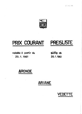 Simca - Preisliste (1961) Simca - Preisliste (1961)