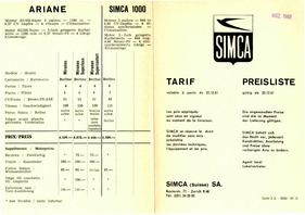 Simca - Preisliste (1962) Simca - Preisliste (1962)