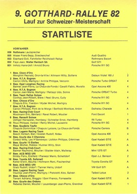 Startliste der Rallye Uri von 1982 Startliste der Rallye Uri von 1982