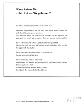 VW 1200 - Verkaufsprospekt (1963) - Rückseite (1963)