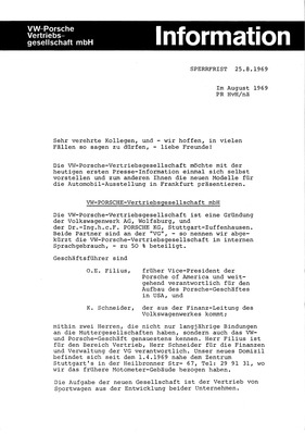 VW-Porsche - Presseinformation (1969) VW-Porsche - Presseinformation (1969)