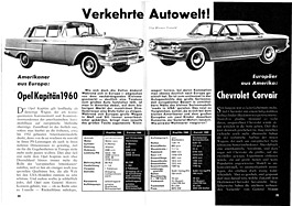 Verkehrte Autowelt - Opel Kapitän und Chevrolet Corvair - Hobby 12/1959 - Seiten 34 und 35 Verkehrte Autowelt - Opel Kapitän und Chevrolet Corvair - Hobby 12/1959 - Seiten 34 und 35