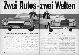 Zwei Autos - zwei Welten - Ford Thunderbird kontra Mercedes 220 SE Coupé - Hobby 13/1963 - Seiten 40 und 41 Zwei Autos - zwei Welten - Ford Thunderbird kontra Mercedes 220 SE Coupé - Hobby 13/1963 - Seiten 40 und 41