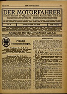 Titelblatt der Nummer 25 von Der Motorfahrer 1922