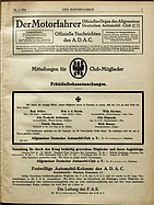 Titelblatt der Nummer 1 von Der Motorfahrer 1916