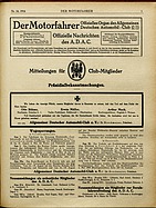 Titelblatt der Nummer 34 von Der Motorfahrer 1916