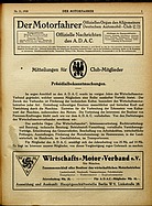 Titelblatt der Nummer 31 von Der Motorfahrer 1918