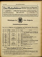 Titelblatt der Nummer 37 von Der Motorfahrer 1914