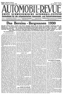 Titelblatt der Nummer 72 von Automobil-Revue Zeitungen 1930