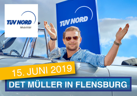 Logo der Veranstaltung «TV-Moderator Det Müller an der TÜV-STATION Flensburg» Logo der Veranstaltung «TV-Moderator Det Müller an der TÜV-STATION Flensburg»
