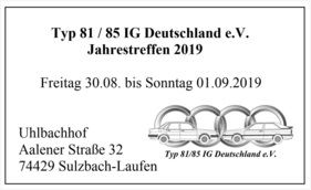 Logo der Veranstaltung «Jahrestreffen der Audi Typ 81/85 IG Deutschland e.V.» Logo der Veranstaltung «Jahrestreffen der Audi Typ 81/85 IG Deutschland e.V.»