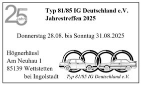 Logo der Veranstaltung «Jahrestreffen Audi Typ 81/85 IG Deutschland e.V.» Logo der Veranstaltung «Jahrestreffen Audi Typ 81/85 IG Deutschland e.V.»