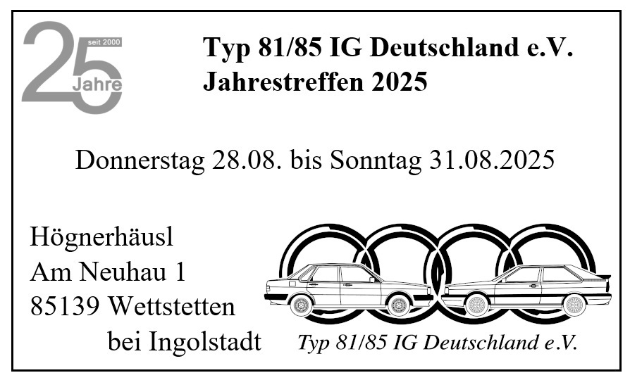 Logo der Veranstaltung «Jahrestreffen Audi Typ 81/85 IG Deutschland e.V.»
