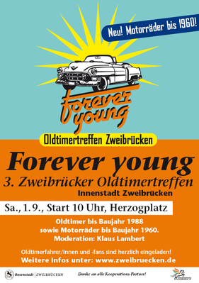 Logo der Veranstaltung «3. Zweibrücker Oldtimertreffen "Forever young"» Logo der Veranstaltung «3. Zweibrücker Oldtimertreffen "Forever young"»